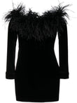 Alessandra Rich Feather detail velvet short dress