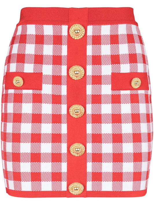 Balmain Gingham fine-knit miniskirt