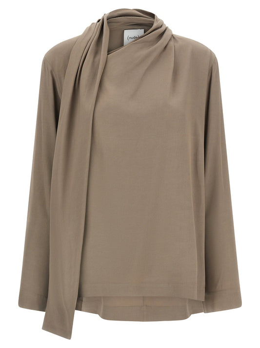 Nude Draped Panel Blouse