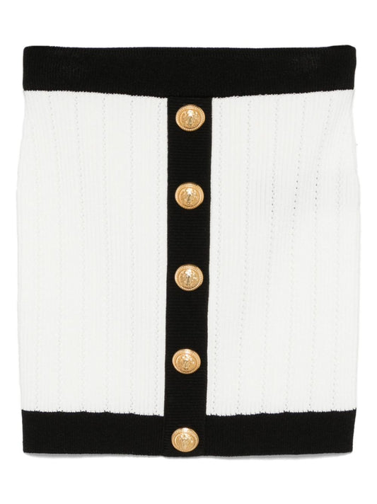 Balmain Button-embellished ribbed-knit mini skirt