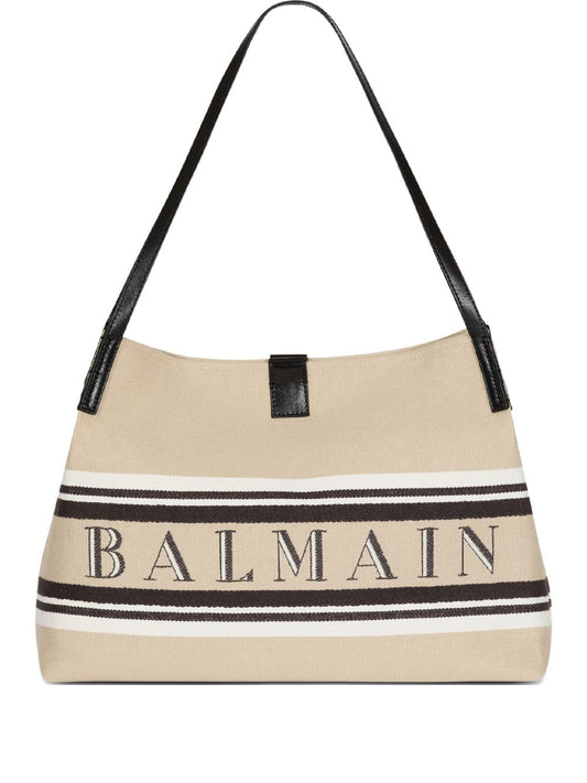 Balmain Medium Release Shopper Bag In Canvas And Calfskin