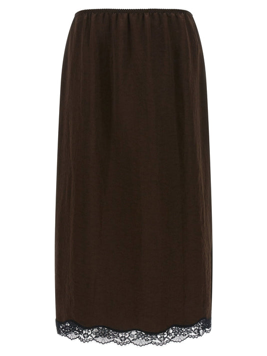 Twin Set Satin Froissé And Lace Skirt