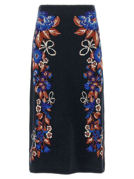 Farm Rio Bow Garden Knit Intarsia Skirt