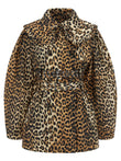 Ganni Leopard Duchesse Nylon Short Trench Coat