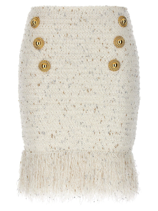 Balmain Fringed Tweed Skirt
