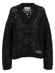 Ganni Black Crochet V-neck Sweater