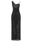 Self-Portrait Black Rhinestone Draped Maxi Dress
