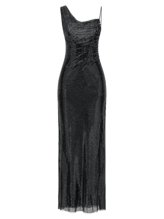 Self-Portrait Black Rhinestone Draped Maxi Dress
