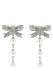 Self-Portrait Crystal Bow Pearl Droplet Earrings